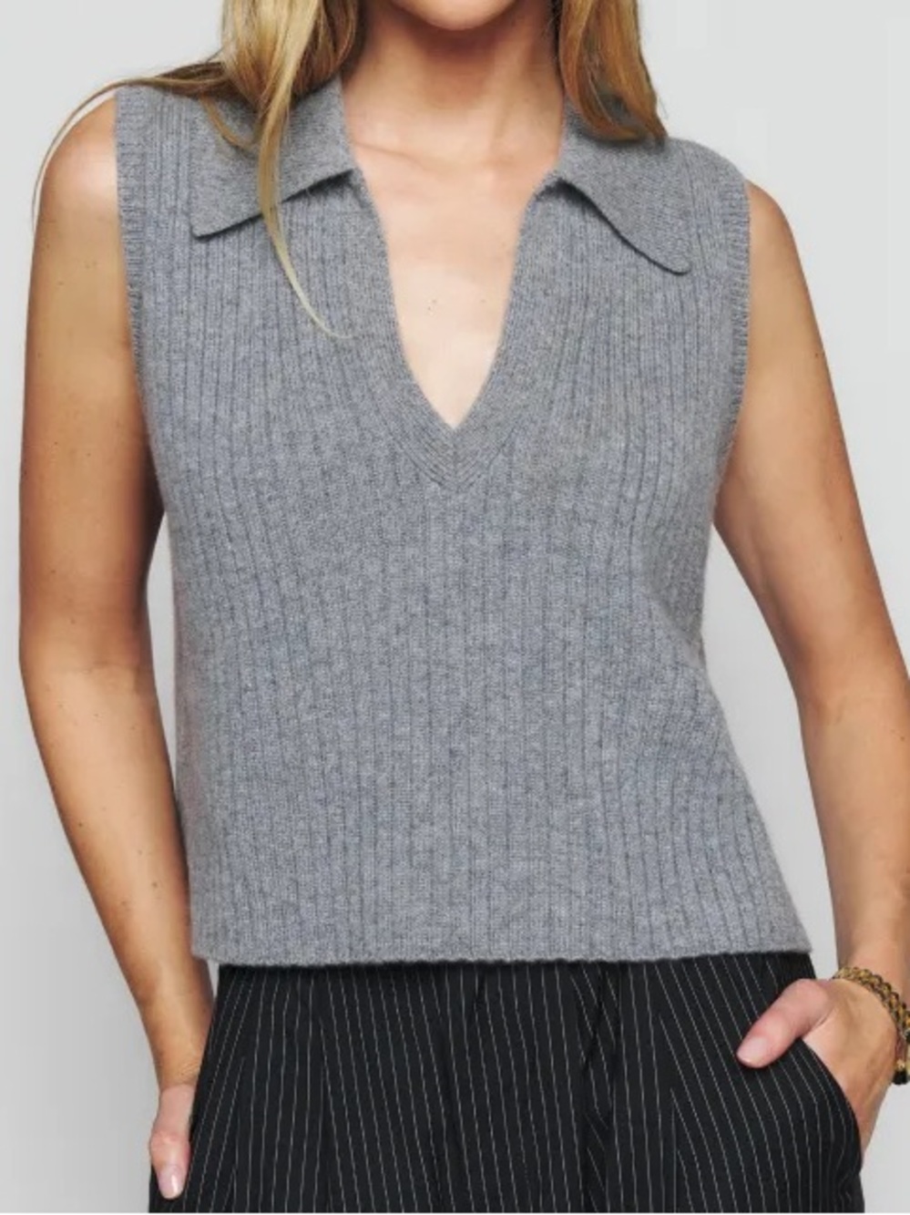 Reformation Sydney cashmere ribbed knit sweater vest